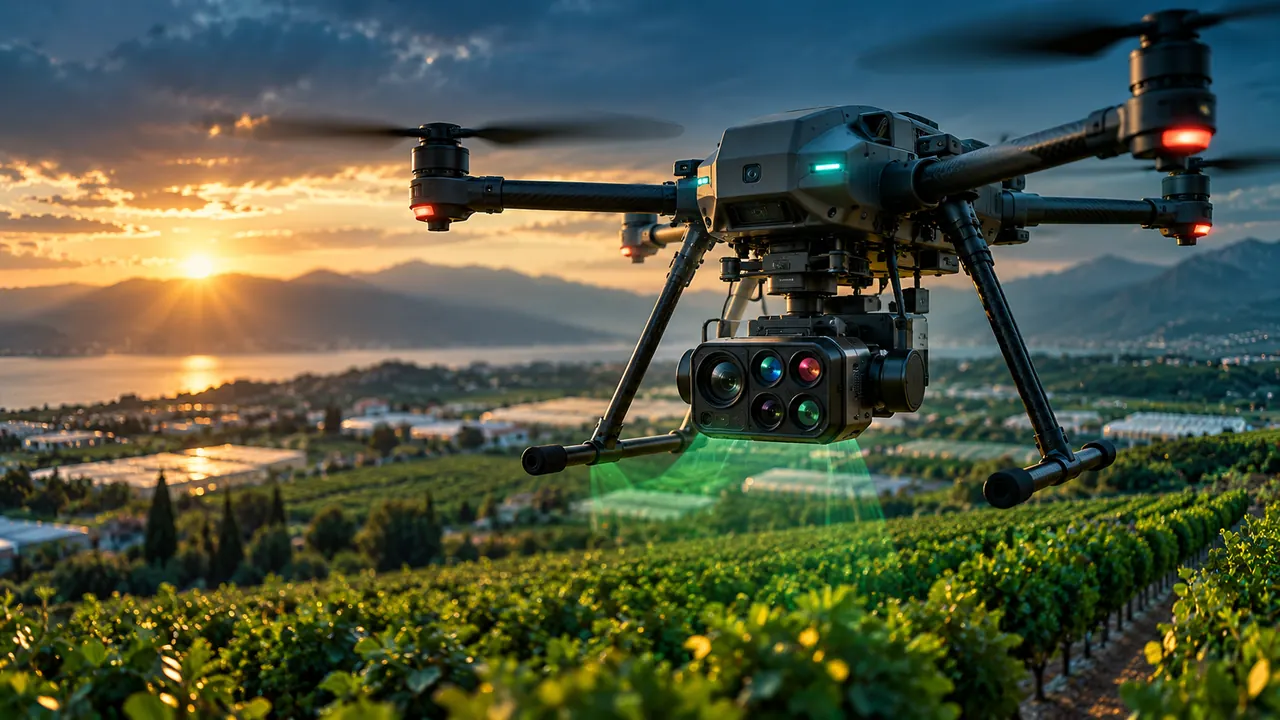 Tarım arazisi üzerinde uçan multispektral kameralı drone