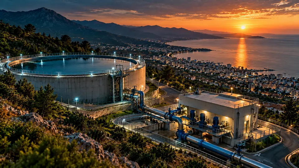 Kıyı kentine bakan içme suyu deposu ve pompa istasyonu