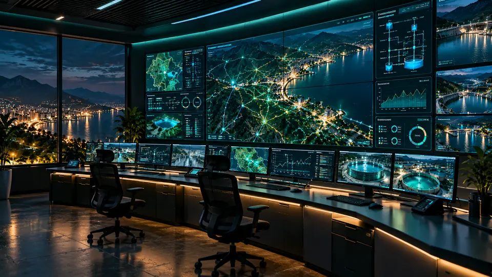 Kent aydınlatma ağını gösteren SCADA kontrol odası